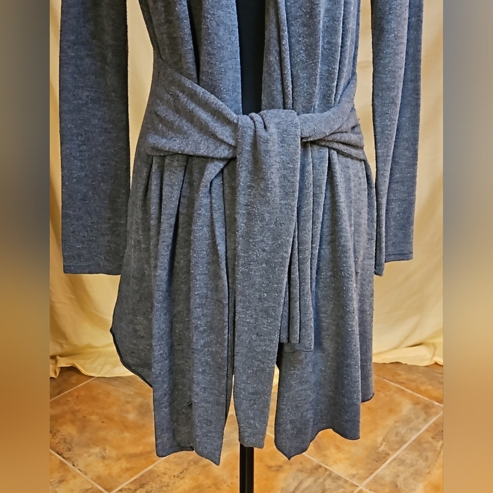 Sushiflower Gray Open Front Wrap Cardigan Sweater Tie Belt S Vintage Y2K - Picture 4 of 8